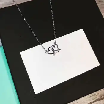 

TSHOU241 Fashion 925 Sterling Silver Necklace Double Heart Pendant For Women Love Necklace Pendant Jewelry