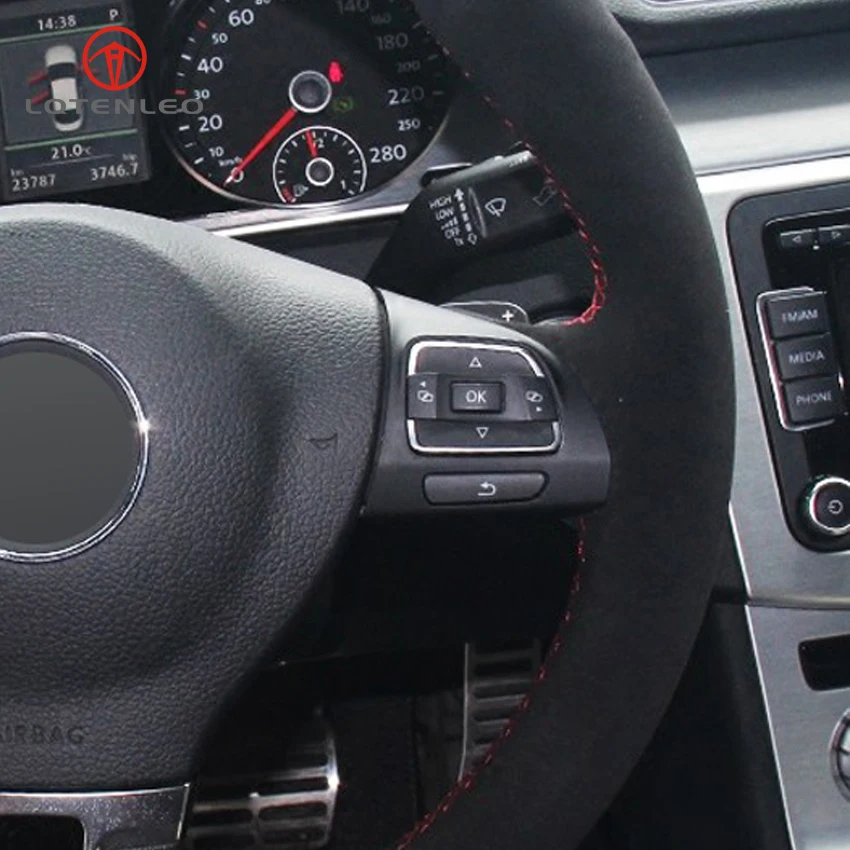 Ручная строчка LQTENLEO черная замша для Volkswagen VW Gol Tiguan Passat B7 CC Touran Jetta MK Mk6|car steering wheel