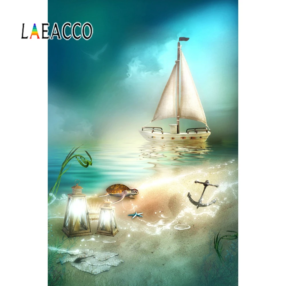 Laeacco Сказочный фон для детской фотосъемки с изображением парусника якоря