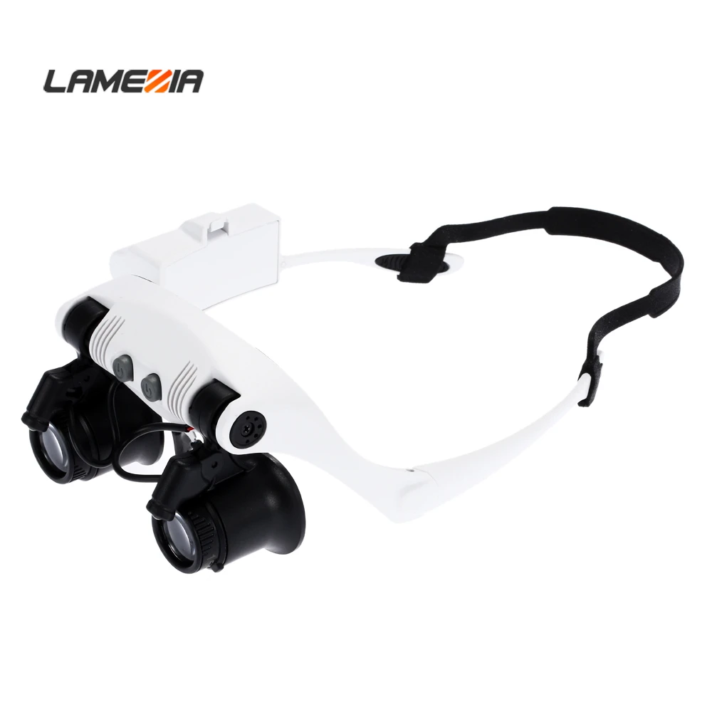 

LAMEZIA 10X 15X 20X 25X LED Lights Microscope Wearing Glasses Eyes Illuminated Magnifier Magnifying Glass Watch Repairing Loupe