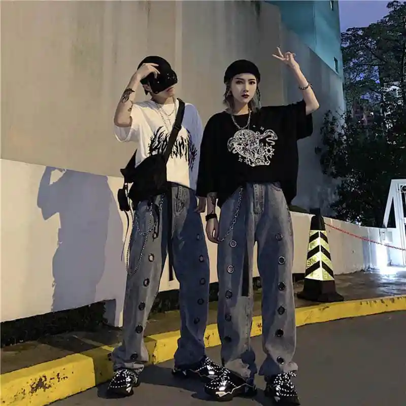 NiceMix женские Harajuku стиль уличная хип хоп панк выдолбленный повседневные джинсы женские джинсы Широкие брюки женские