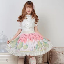 Принцесса сладкий Лолита Юбки Мечта Весна Радуга Лори Лолита Принцесса плиссированные кружева половина длины юбка GZWY146