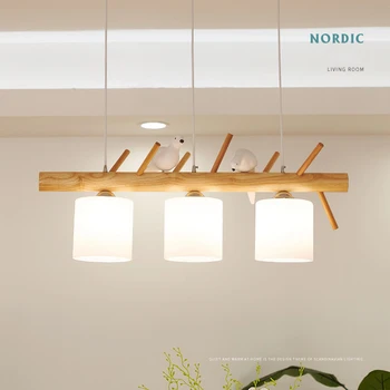 

Simple Solid Wood Modern Japanese Home Decor Log Lamp Hanging Light Nordic LED Creative Chandelier Bird Restaurant Chandelier