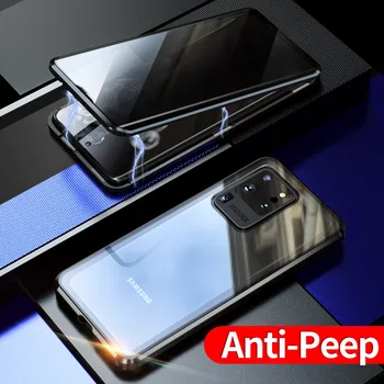 

New Privacy Magnetic Case For Samsung Galaxy S20 Ultra S20 Note 10 Plus Magnet Metal Double Side Tempered Glass Cover 360 Case