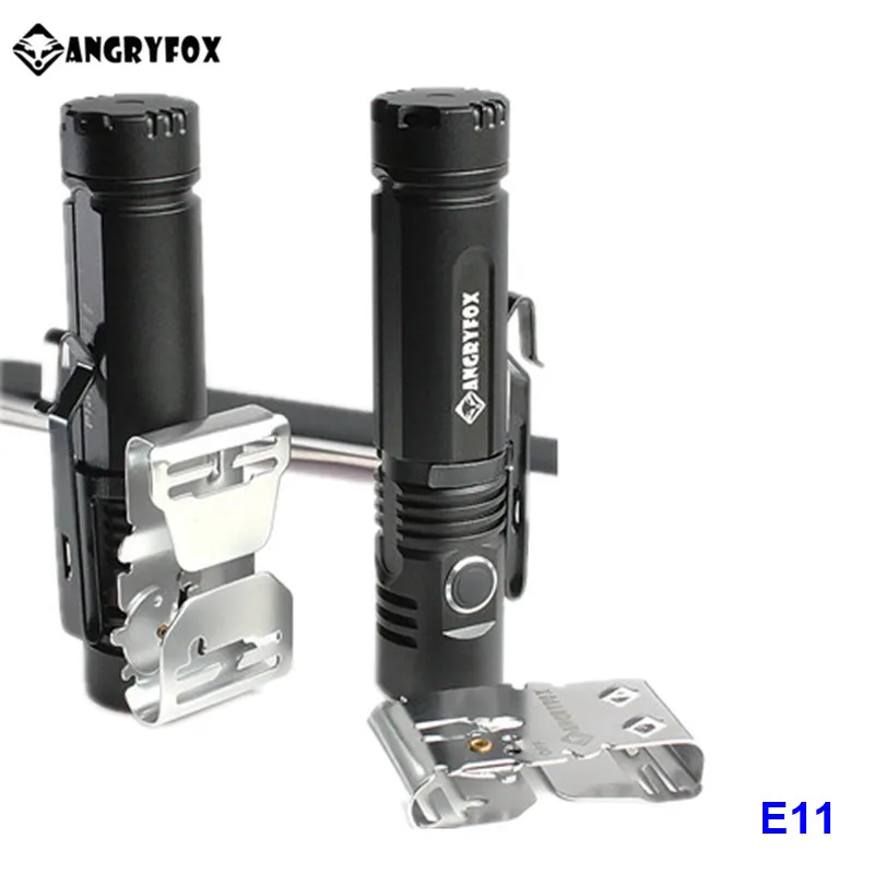 Angryfox E3 E6 E11 Cree XML LED 16340 CR123 18650 14500 AA Waterproof EDC Flashlight with Bidirectional Clip Magnet Tail