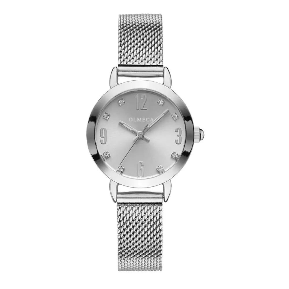 OLMECA женские часы с сетчатым ремешком часы люксовый бренд часы Reloj Mujer водонепроницаемые кварцевые часы в подарок Relogio Feminino - Цвет: Silver B