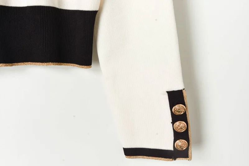Подиумный женский костюм модный однобортный вязаный укороченный Топ свитер кардиган+ Высокая талия широкие брюки комплект из 2 предметов