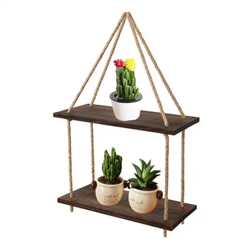 

Storage Wooden Organizer Retro Decoration Practical 2 Tier Wall Swing Hanging Shelf Multi Use Display Holder Stand Rack