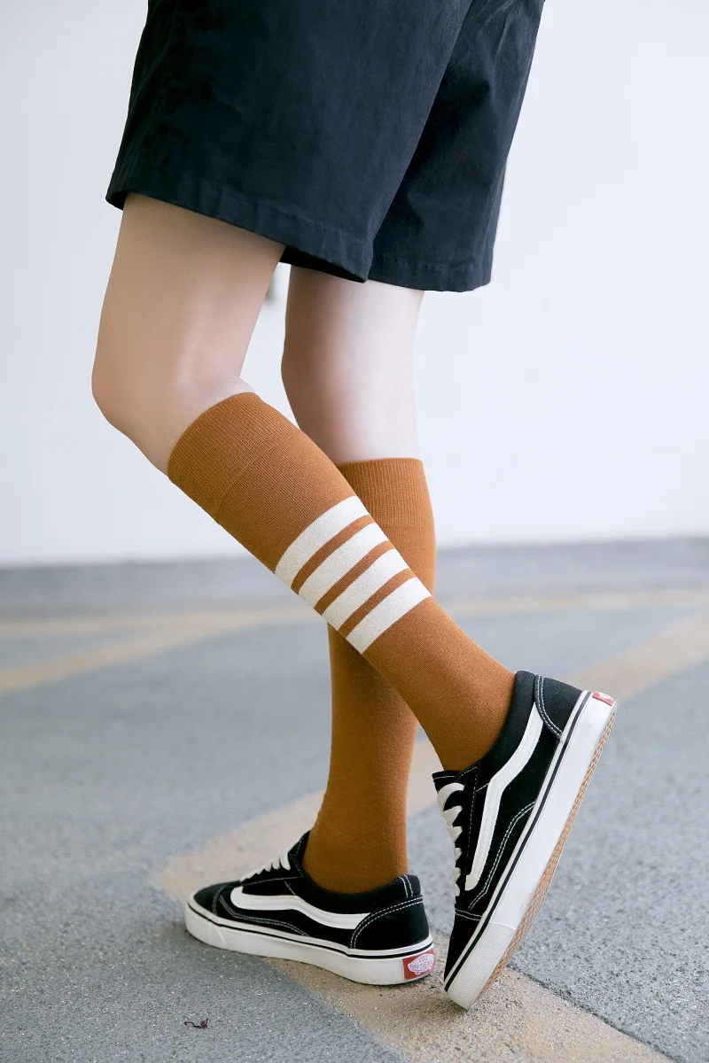Net Red Long Socks Female Korean Spring And Autumn Socks Japanese-style College Style Knee-Length Half Length 3-Bar High Socks