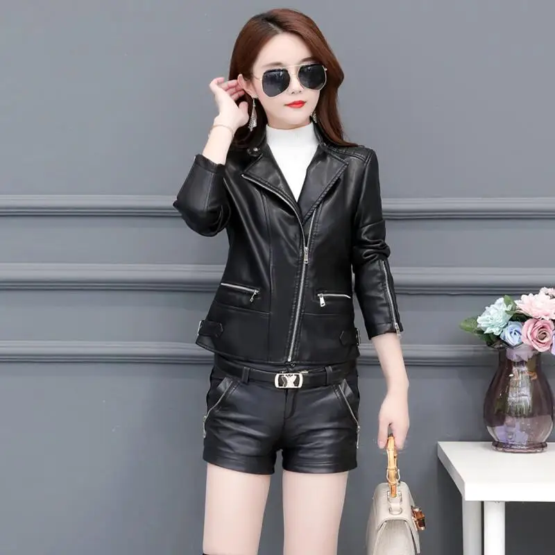 Black Leather Jacket Women New Spring Autumn Women's Leather Clothing Short Slim Motorcycle Leather Coat Female Outerwear