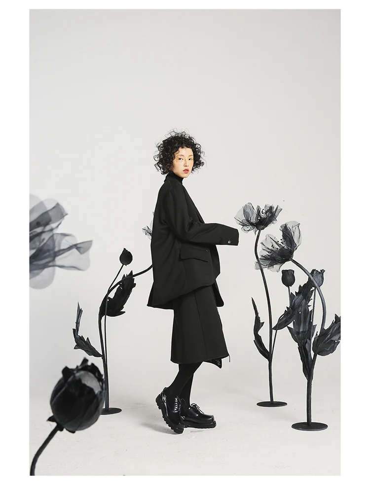 Loose Fit Black Both Side Wear Print Cotton-padded Jacket New Lapel Long Sleeve Women Coat Fashion utumn Winter 149