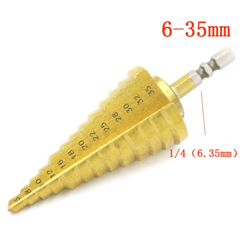 6-35MM Plating HSS 13 Step Cone Drill Bit Titanium Hole Cutter Hex Shank Steel