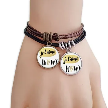 

Je T'Aime I Love You Quote Style Bracelet Double Leather Rope Wristband Couple Set