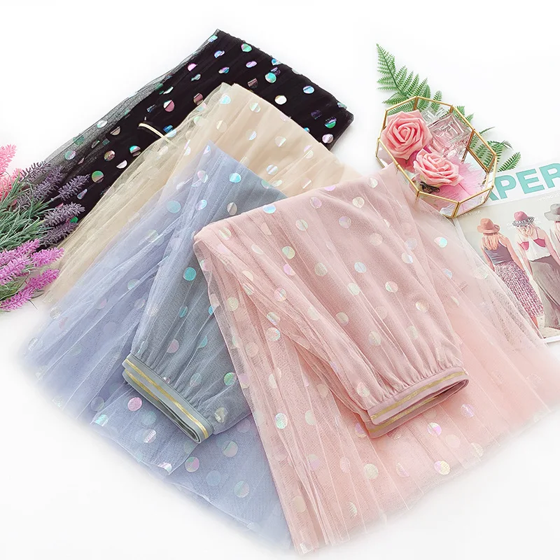 Для женщин SequinTulle юбки Эластичная Высокая талия сетка юбка-пачка со складками Длинная Юбка-миди Saias Faldas Jupe Femmle