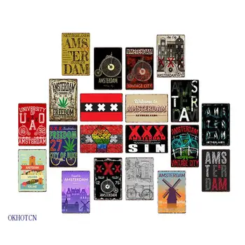 

Netherlands Amsterdam Metal Poster Vintage Tin Signs Iron Plaque Wall Poster Beer Bar Coffee Cafe Decoration Home Decor