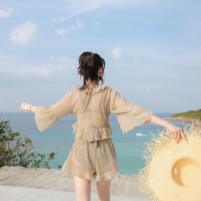

Two-piece Swimsuits WOMEN'S Overall South Korea Split Type Three-piece Set Graceful Seaside Holiday Sexy Bikini Tour Bathing Sui
