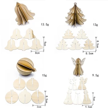 

16Pcs Wood Slices Splicing DIY 3D Christmas Pendants Ornaments with Hang String Xmas Tree Hollow Pendants Home Party Decorations
