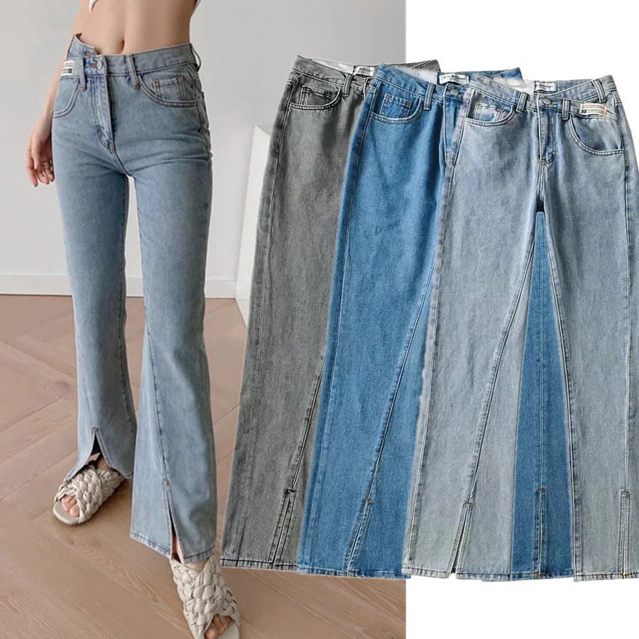 Maxdutti High Waist Jeans  Ins Fashion Blogger Vintage Forking Splicing  Harem Jeans Woman 100% Cotton High Street For Women