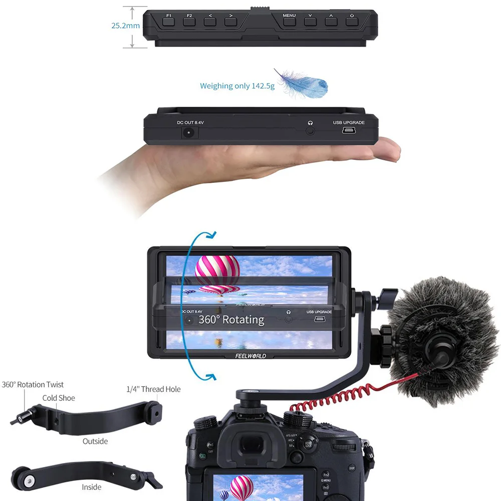 FEELWORLD F5 5 дюймов ips DSLR камера полевой монитор 4K HDMI FHD 1920x1080 lcd Видео фокус помощь для камеры s съемки