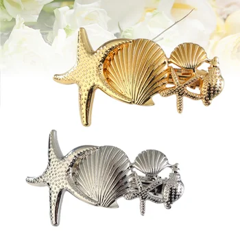 

2pcs Sea Star and Conch Hair Clip Alloy Hairpins Barrettes Hair Jewelry for Women Girls (Golden, Silver)