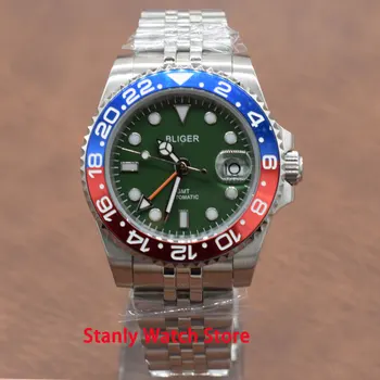

Solid Bliger 40mm Green Dial Blue Red Rotating Bezel Luminous GMT Function Jubilee-Band Automatic Movement Men's Watches