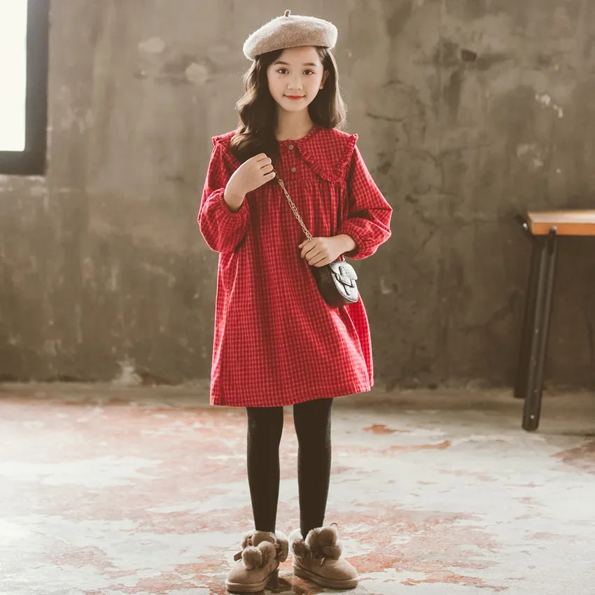 Г., зимнее утепленное бархатное платье для девочек зимнее платье в клетку для маленьких девочек с воротником в виде листка лотоса милое платье принцессы для девочек#8254