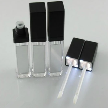 

New Led Empty Lip Gloss Tubes Black Square Lip Gloss Tube With Mirror Refillable Lipgloss Bottles Containers Cosmetic Packaging