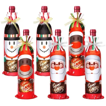 

6 Pcs Christmas Wine Bags, Reusable Christmas Wine Bottle Covers with 6Pcs Drawstrings, Snowman Reindeer Santa Pattern