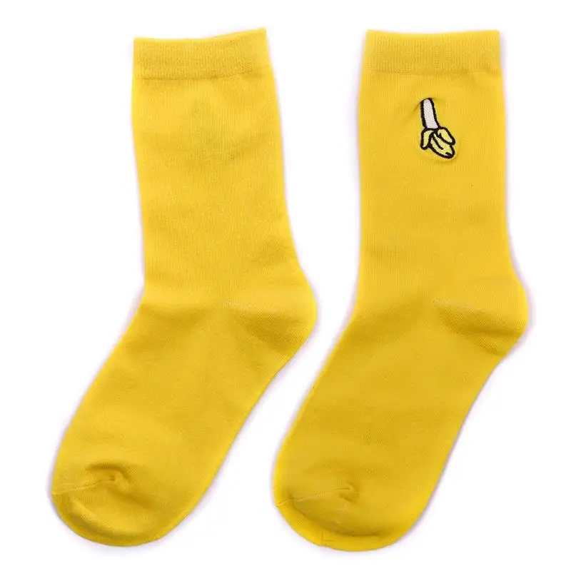 Kawaii/Хлопковые женские Носки с рисунком банана и персика; носки с вышивкой для женщин; мягкие удобные носки унисекс; сезон зима-осень-весна