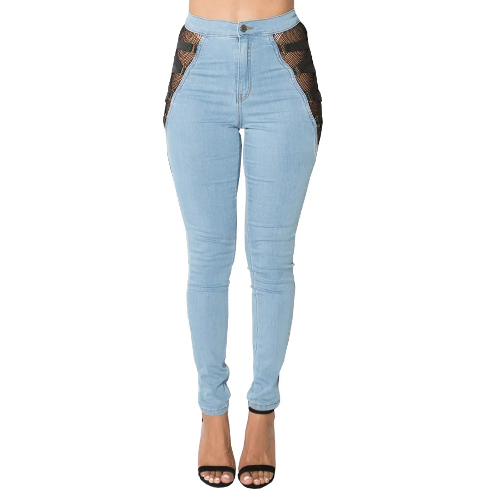Женские джинсы взрывные сексуальные сетчатые повязки Новые женские брюки сексуальные горячие джинсы женские