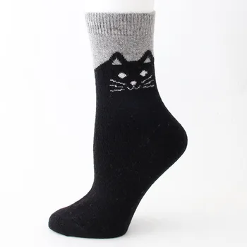 

3pairs Casual Gift Sport Knit Soft Thickened Cute Cat Winter Warm Cartoon Accessories Artificial Wool Women Socks Daily Adults