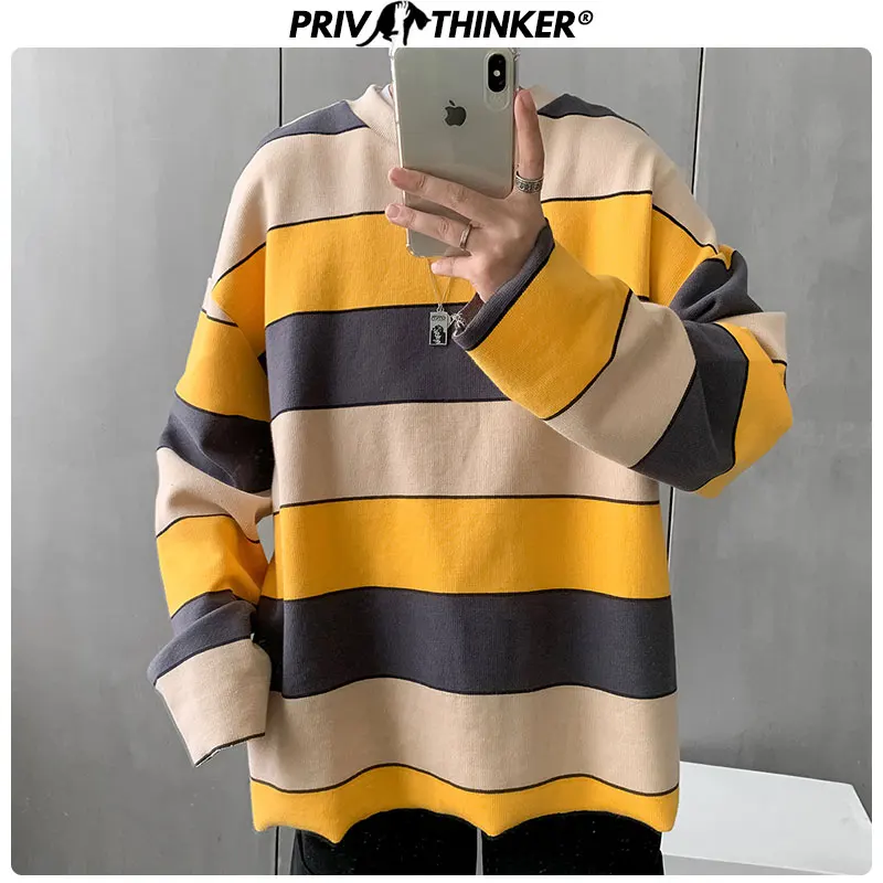 Privathinker Men Colorful Striped Casual Sweatshirts Men's Fashion O-Neck Autumn Korean Hoodies Male 2020 Pullovers High Quality | Мужская