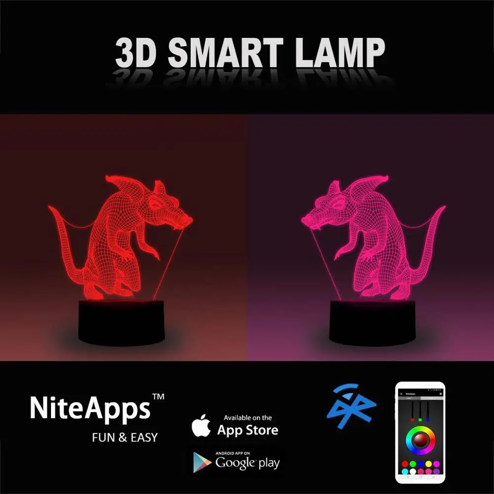 NiteApps 3D Rat Mouse LED Night Light Desk Table Illusion Lamp Holiday Birthday Gift APP/Touch Control