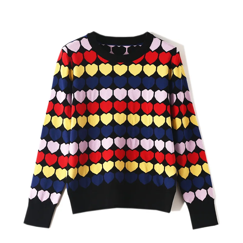 Color Peach Heart Pullover Sweater Women Round Collar Long Sleeve Jumper Female Sweaters Knitwear Womens Clothing | Женская одежда