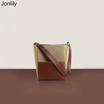 

Jonlily Women Genuine Leather Shoulderbag Small Bucket Bag Fashion Composite Bag Female Crossbody Bag Teens Daybag Purse -KG324