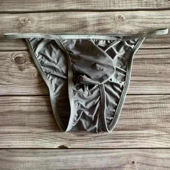 

Sexy Men's Silky Smooth Soft Tanga String Pouch Bikini with Contoured Bulge Many Colors (for wiast 30"-33")