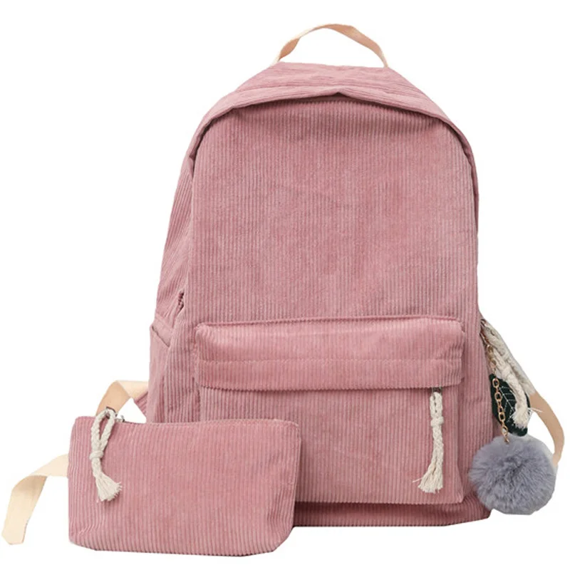 

Fashion Corduroy Design Girl School Backpack High Quality School Bag Pretty Style Backpacking Backpack Durable Book Bag Satchel