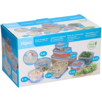 

Set 16 PCs containers plastic crisper airtight