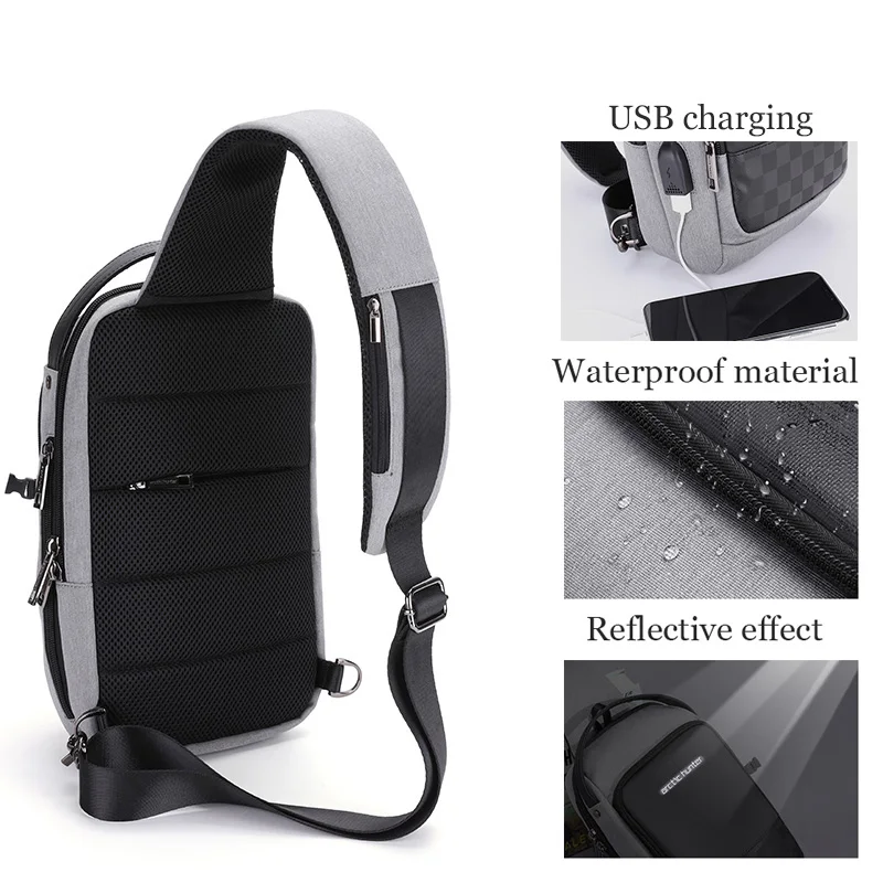 - ARCTIC HUNTER Sling Bags For Men Waterproof Crossbody Bag USB Charging Single Bag Male Chest Pack Fit 97 Inch Messenger Bolsa