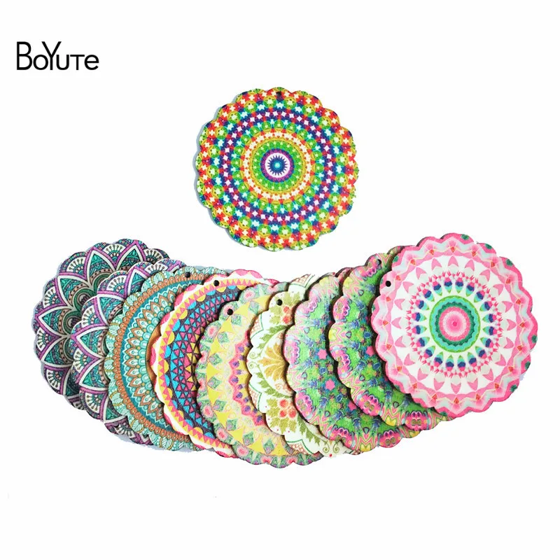 BoYuTe(5 пар/партия) Разные цвета, случайный двухсторонний пластырь, деревянная подвеска мандала, подвески, сделай сам, ручная работа, аксессуары для ювелирных изделий