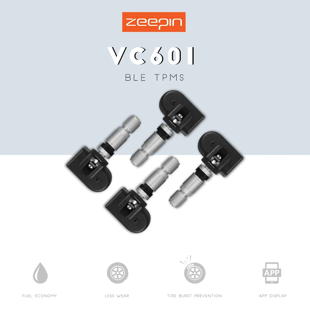 Zeepin VC601 BLE TPMS система контроля давления в автомобильных шинах Bluetooth 4,0 дисплей низкой энергии в приложении DC 3 в 4 внутренних датчика