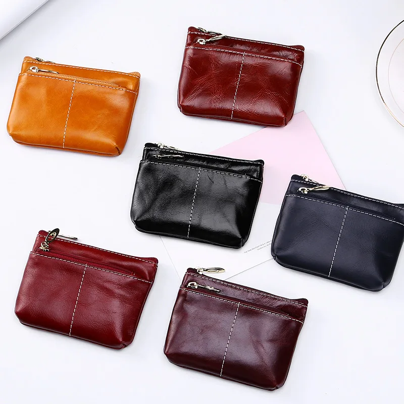 Женский кошелек из натуральной кожи маленький на молнии с отделением для монет и
