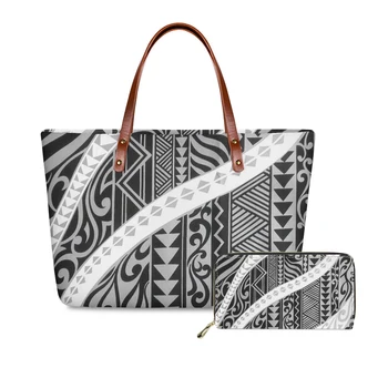 

Fashion Women 2pcs/Set Handbags Luxury Polynesian Traditional Tribal Style Tote Bags for Female Long Leather Wallets Custom mode