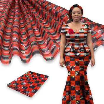 

Hot Sale Red Color New Soft Organza Fabric African Fabric African Wax Print Fabric 2+4yards Ribbon Silk with Chiffon Y200417-21