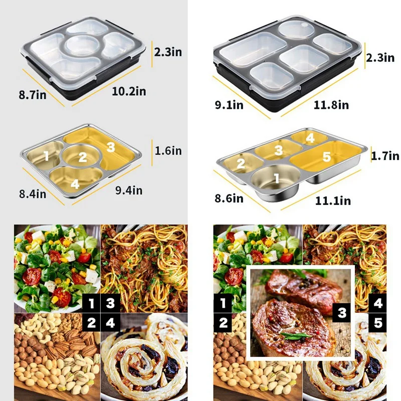 Горячий Ланч Bento Box изолированный из нержавеющей стали квадратный контейнер для хранения еды герметичный с герметичным отсеком для мужчин и женщин