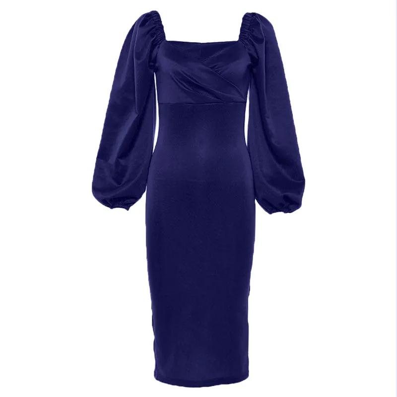 Новинка 2020 модное женское сексуальное платье с поясом и пышными рукавами