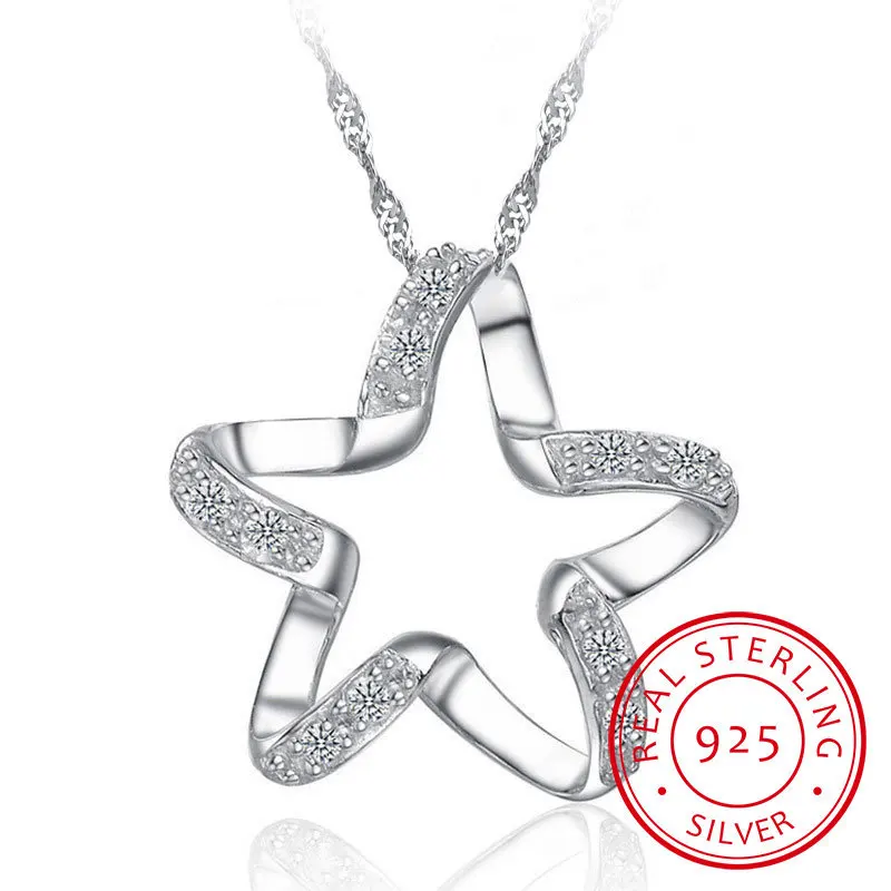 

925 Sterling Silver Five-pointed Star Cubic Zirconia Crystal Pendant Necklace Fashion Starfish Cz Jewelry For Anniversary Gift
