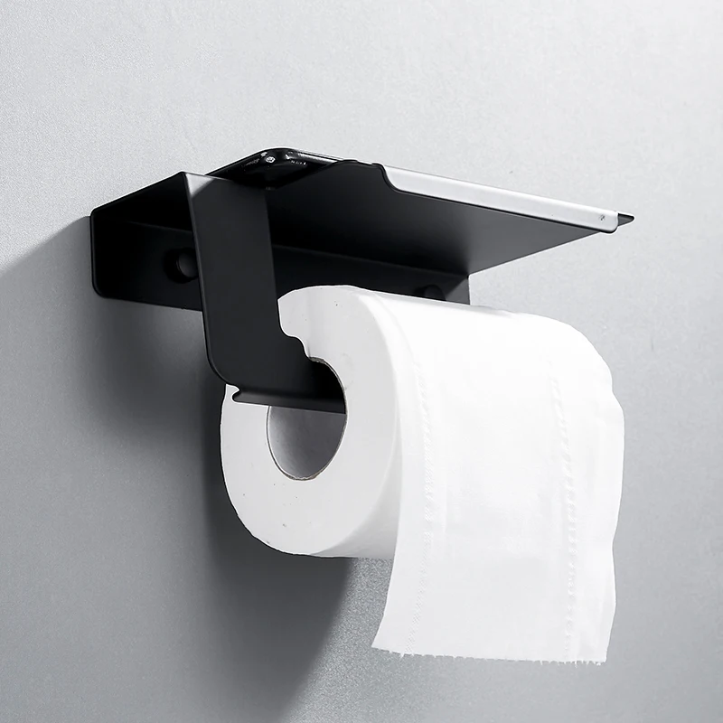 Stainless Steel Toilet Paper Holder Wall Mount Tissue Roll Hanger Black Paper Holder Stainless Steel Bathroom Accessories ELF002