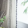 Black Geometric Curtains Finished Cotton Linen Printing Tassels Bohemian Style Kitchen Bay Window Curtain Rod Punch Hook 3 Types