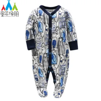 

Picturesque Childhood New Cute Baby Boy Rompers Newborn Grey Monkey Print Button Clothes Cotton Long Sleeves Pajamas 1